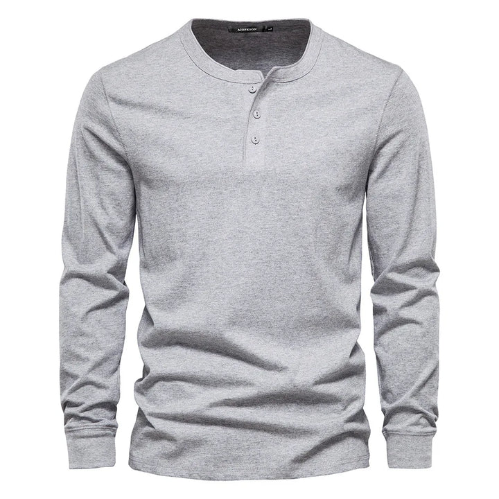 Men's Cotton Long Sleeve Buttoned Neck T-Shirt