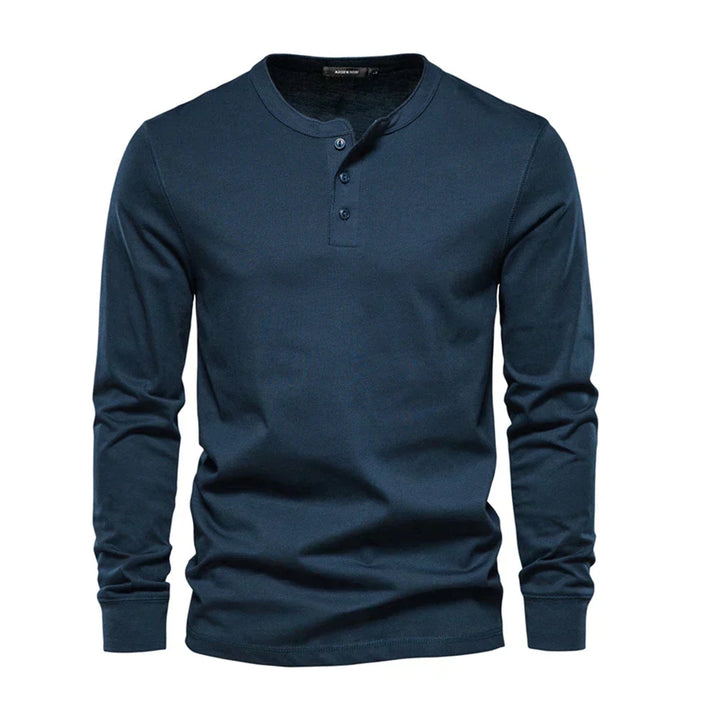 Men's Cotton Long Sleeve Buttoned Neck T-Shirt