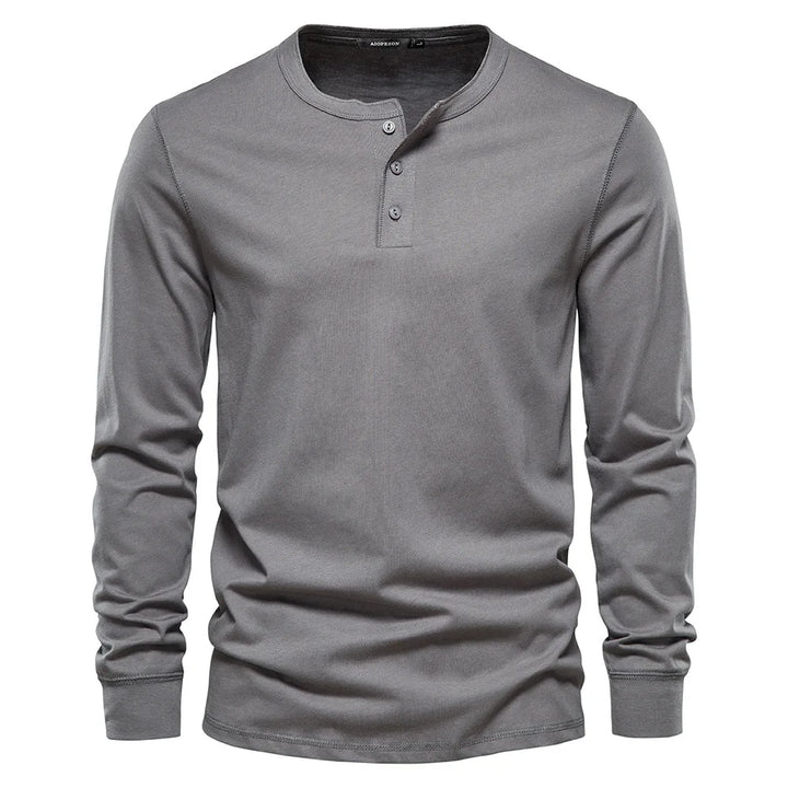 Men's Cotton Long Sleeve Buttoned Neck T-Shirt