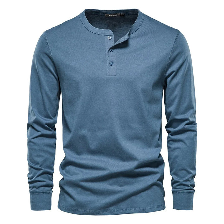 Men's Cotton Long Sleeve Buttoned Neck T-Shirt