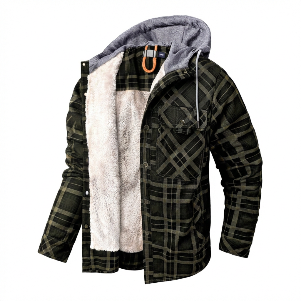 Men's Sherpa-Lined Plaid Hooded Jacket