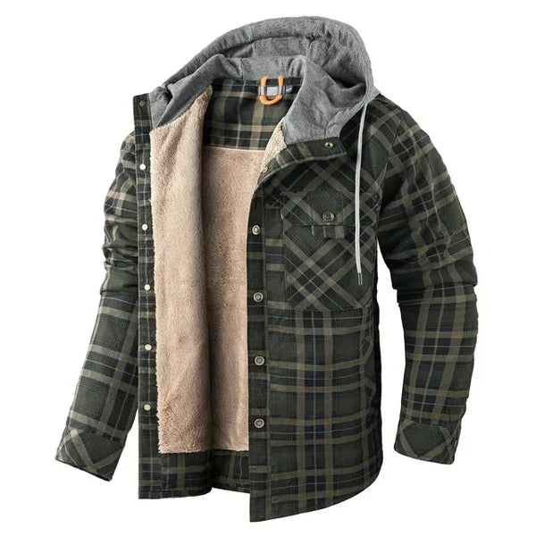 Men's Sherpa-Lined Plaid Hooded Jacket