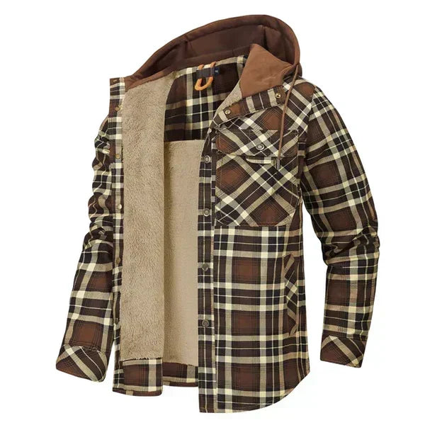Men's Sherpa-Lined Plaid Hooded Jacket