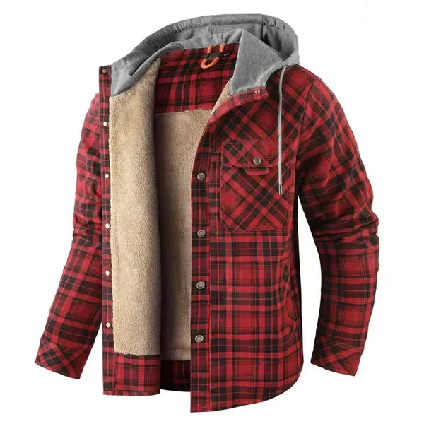 Men's Sherpa-Lined Plaid Hooded Jacket
