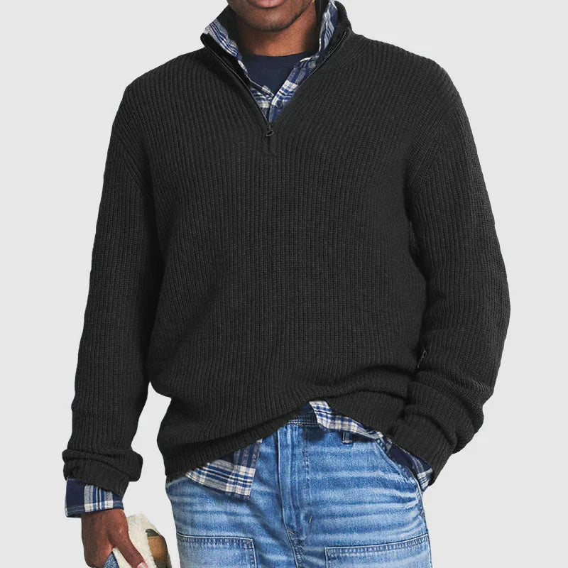 Men's Ribbed Wool Quarter Zip Pullover Sweater