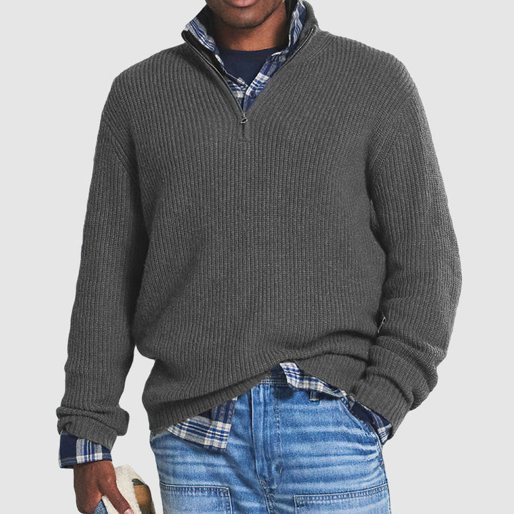 Men's Ribbed Wool Quarter Zip Pullover Sweater