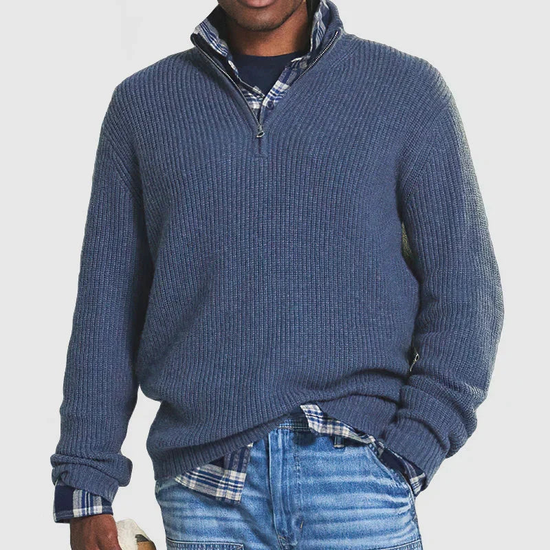 Men's Ribbed Wool Quarter Zip Pullover Sweater