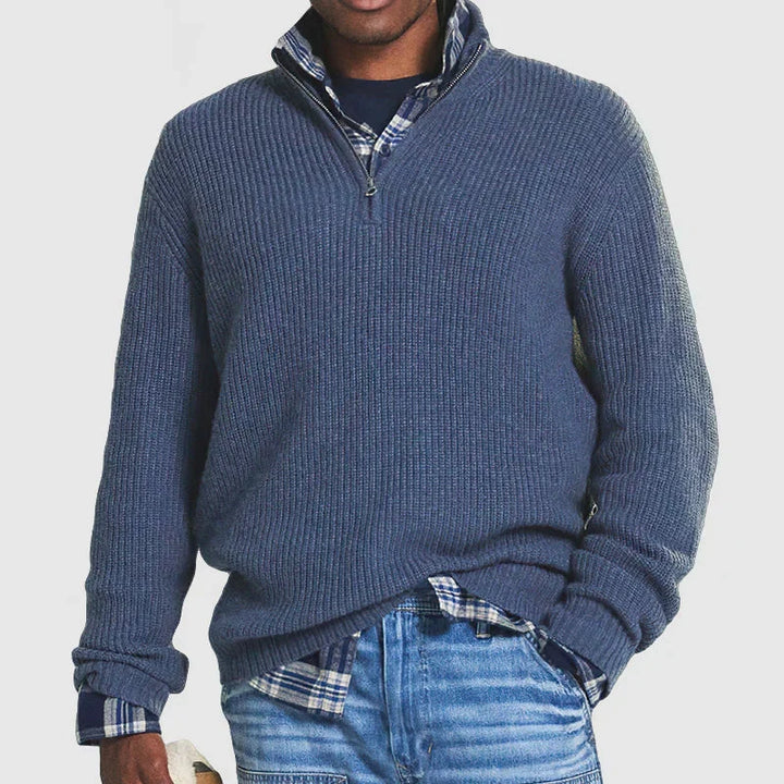 Men's Ribbed Wool Quarter Zip Pullover Sweater