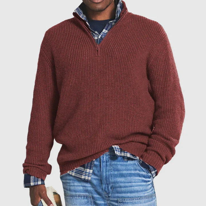 Men's Ribbed Wool Quarter Zip Pullover Sweater