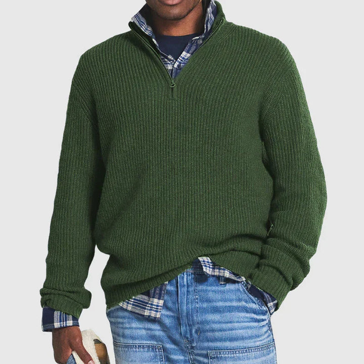 Men's Ribbed Wool Quarter Zip Pullover Sweater