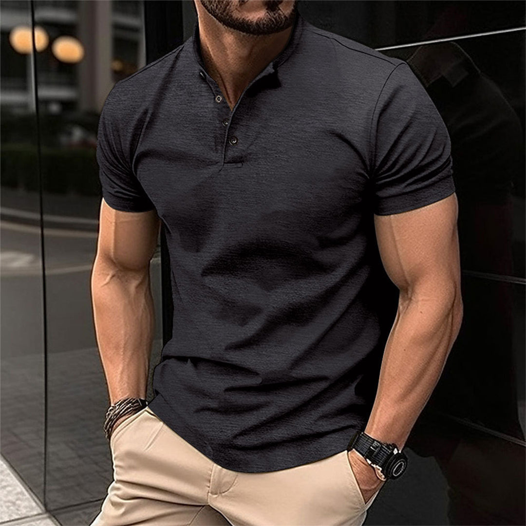 Men's Short Sleeve Casual Banded Collar Shirt