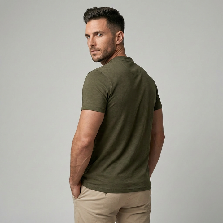 Men's Short Sleeve Casual Banded Collar Shirt