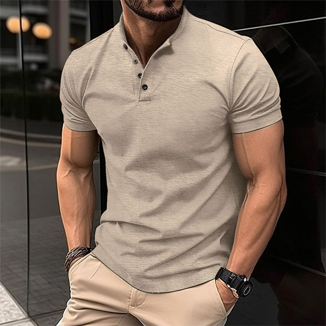 Men's Short Sleeve Casual Banded Collar Shirt