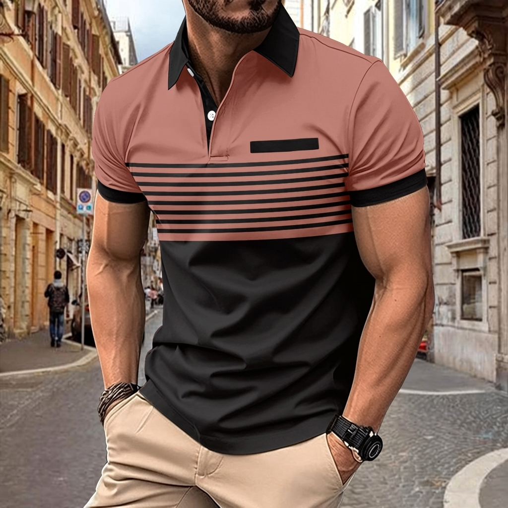 Men's Breathable Striped Polo Shirt for Comfort and Style