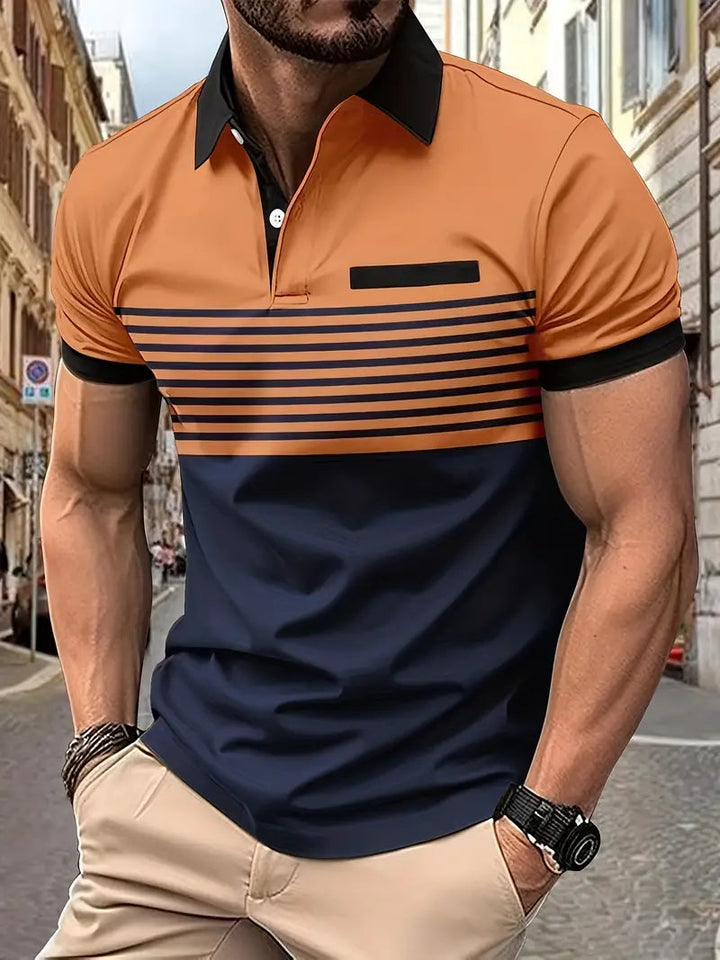Men's Breathable Striped Polo Shirt for Comfort and Style