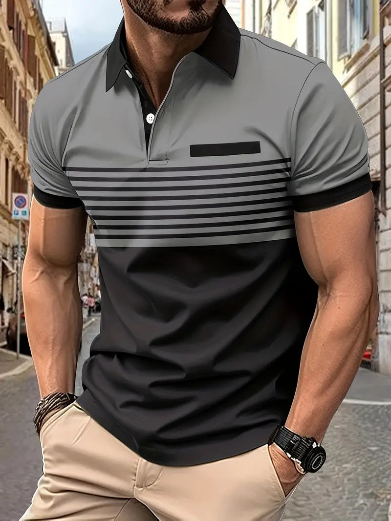 Men's Breathable Striped Polo Shirt for Comfort and Style