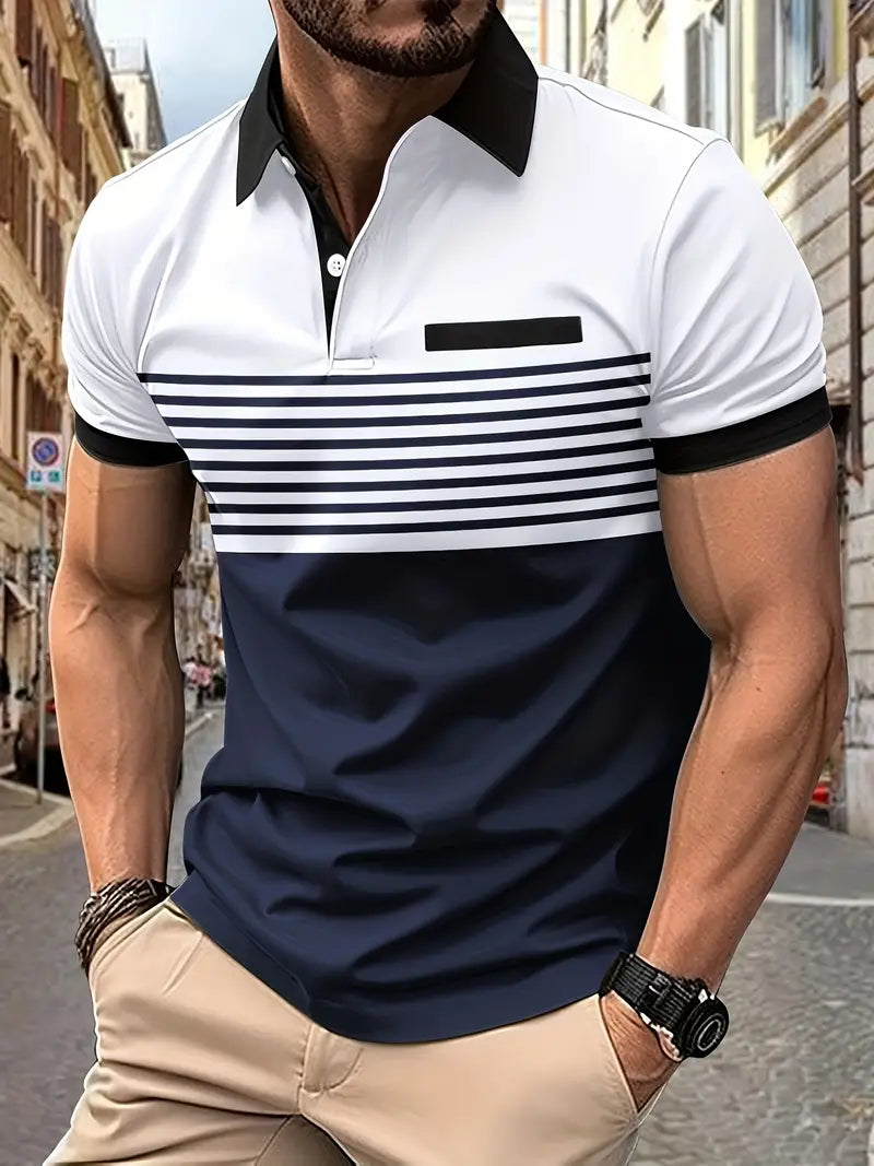 Men's Breathable Striped Polo Shirt for Comfort and Style