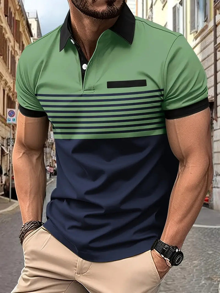 Men's Breathable Striped Polo Shirt for Comfort and Style