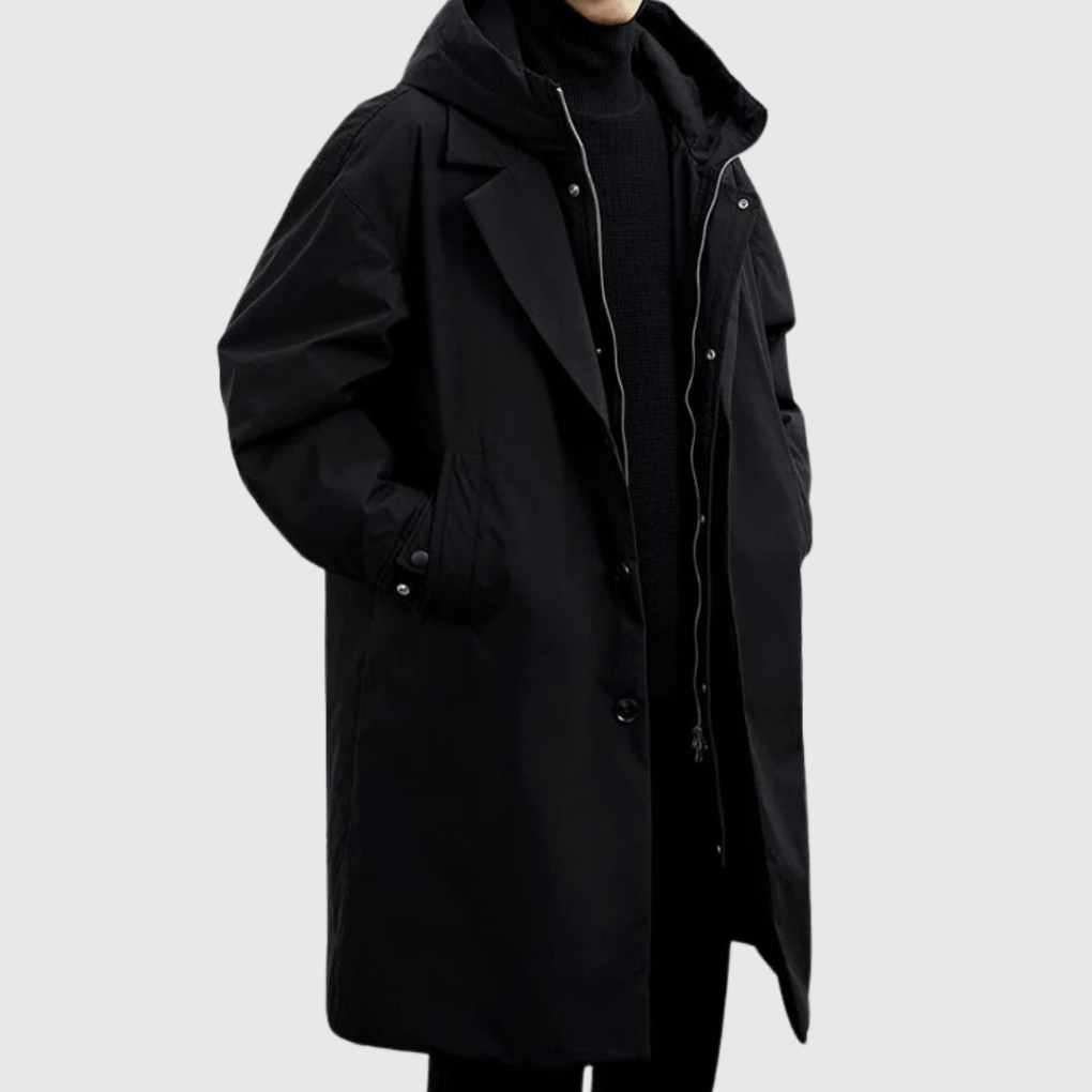 Men's Water-Resistant Detachable Hooded Trench Jacket