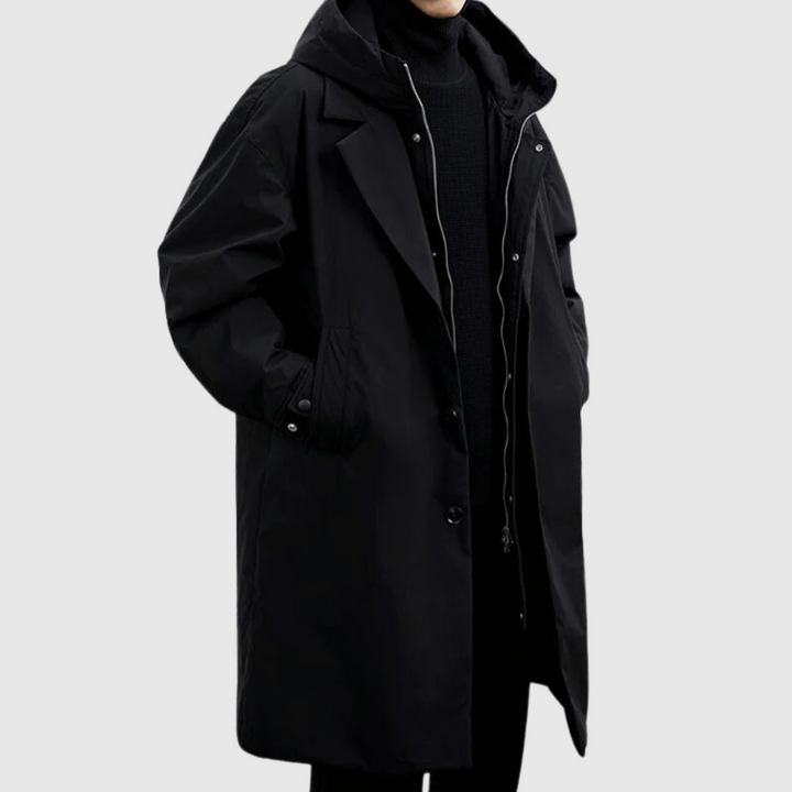 Men's Water-Resistant Detachable Hooded Trench Jacket