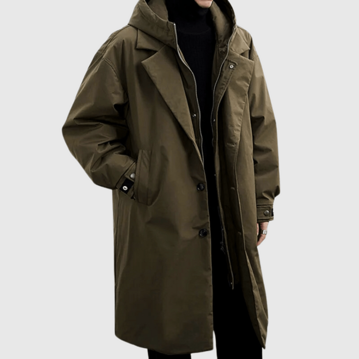 Men's Water-Resistant Detachable Hooded Trench Jacket