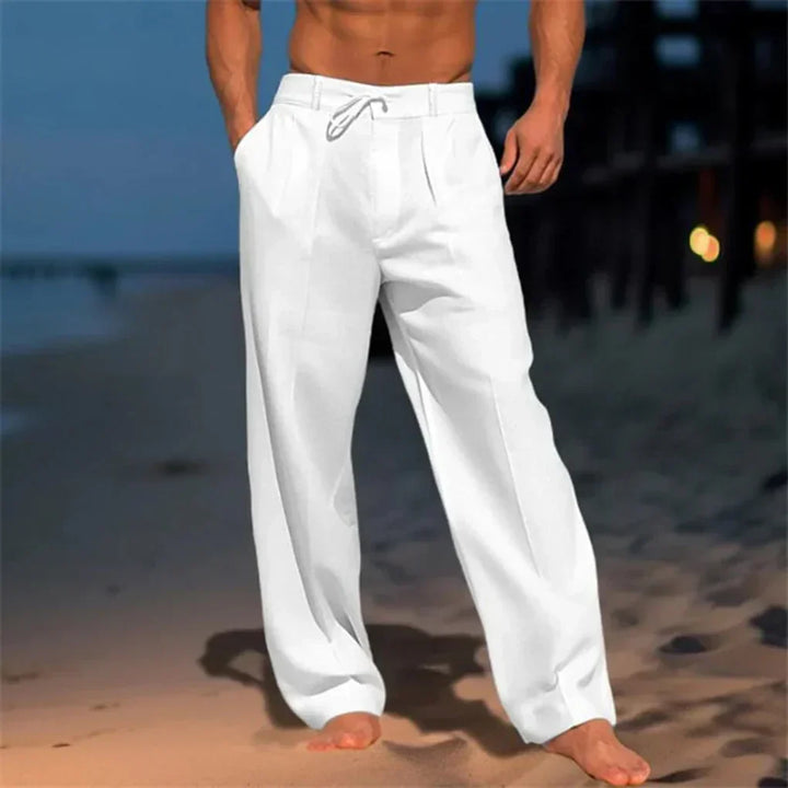 Men's Pleated Wide-Leg Linen Blend Trousers