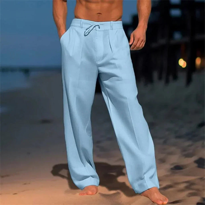 Men's Pleated Wide-Leg Linen Blend Trousers
