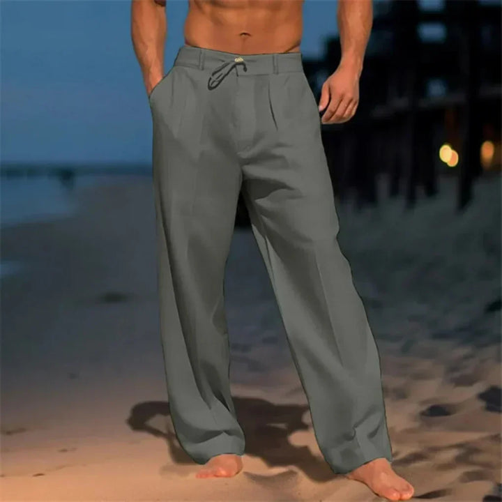 Men's Pleated Wide-Leg Linen Blend Trousers