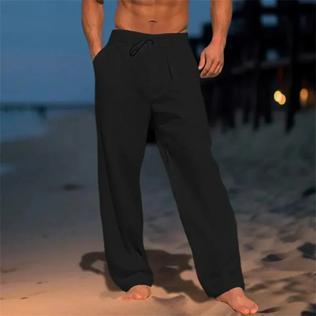 Men's Pleated Wide-Leg Linen Blend Trousers