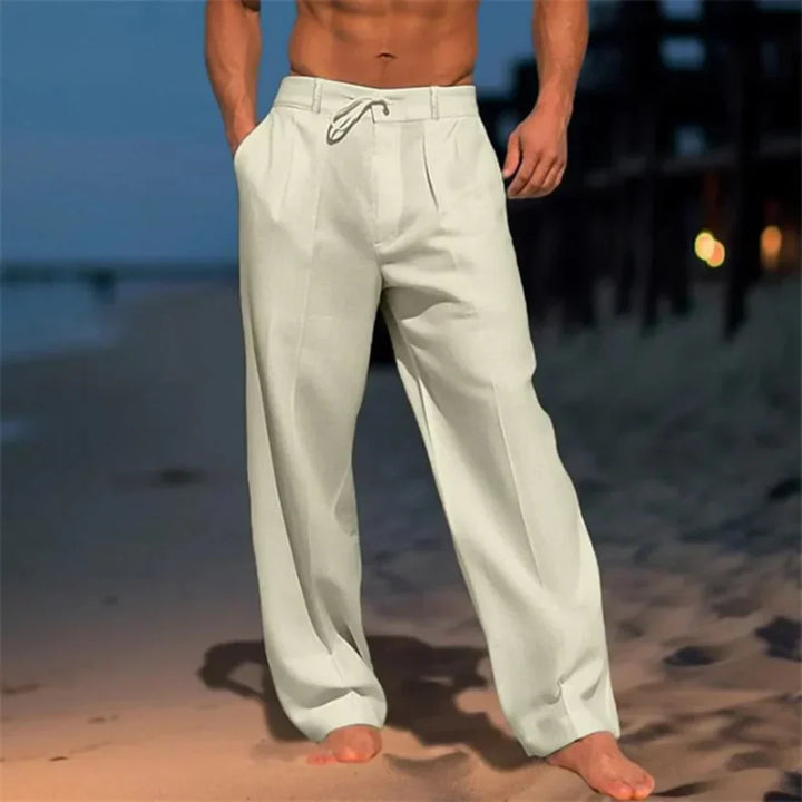 Men's Pleated Wide-Leg Linen Blend Trousers