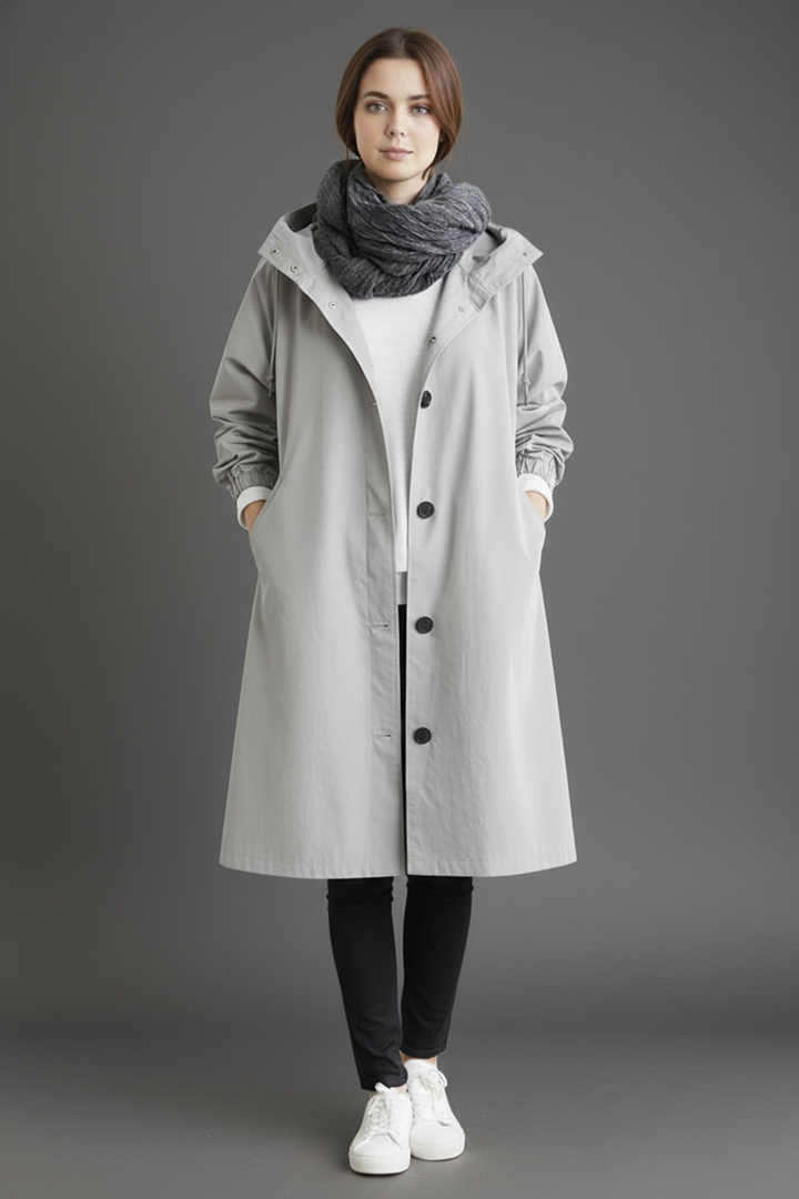 Women's Windproof and Waterproof Trench Coat with Hood for Autumn & Winter