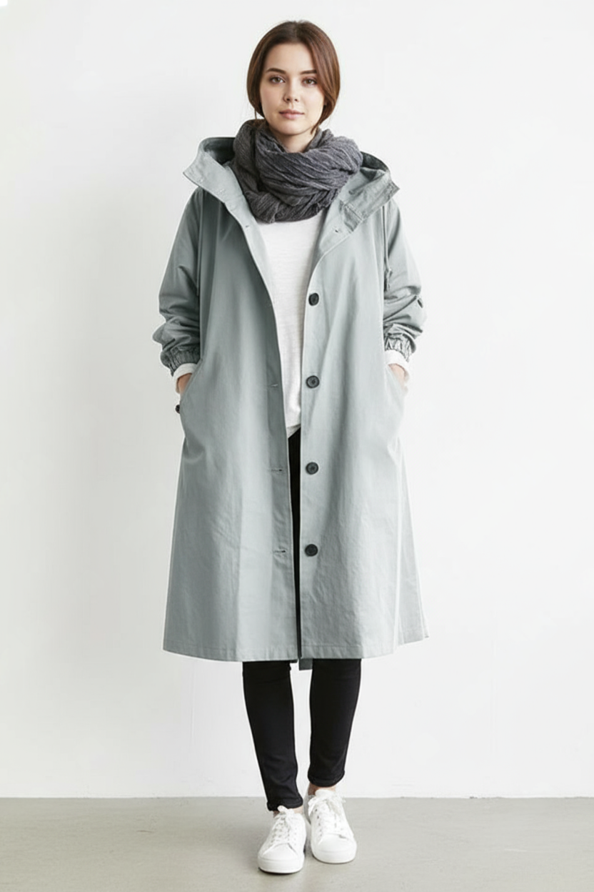Women's Windproof and Waterproof Trench Coat with Hood for Autumn & Winter