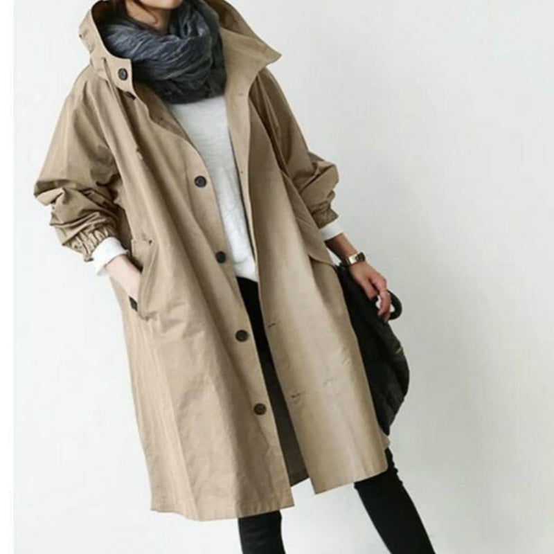 Women's Hooded Raincoat for Wind Protection and Style