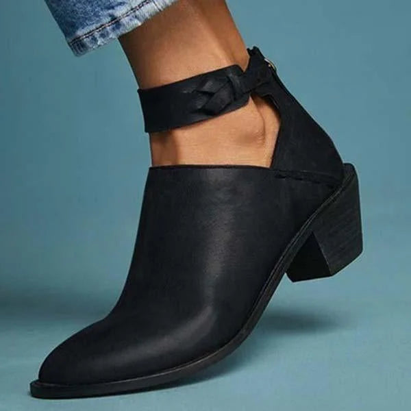Women's Supportive Braided Strap Heeled Ankle Booties