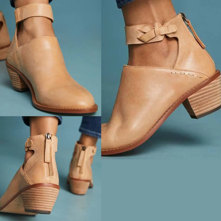 Women's Supportive Braided Strap Heeled Ankle Booties