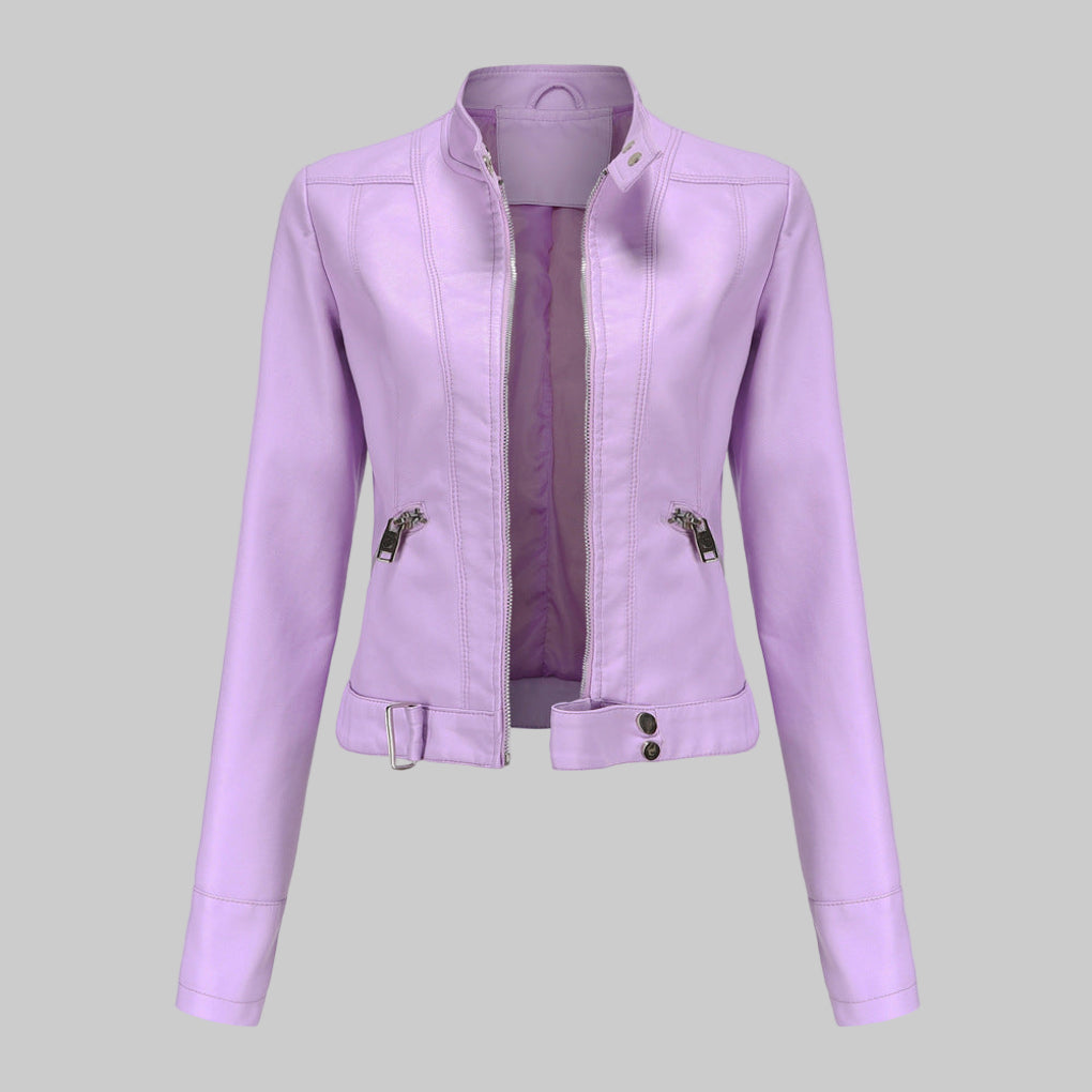 Women's Stand Collar Faux Leather Jacket