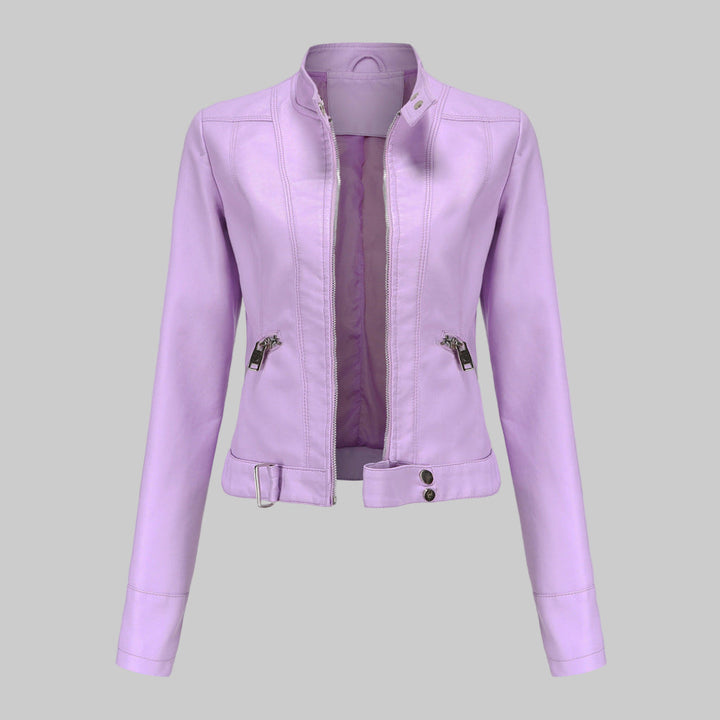 Women's Stand Collar Faux Leather Jacket