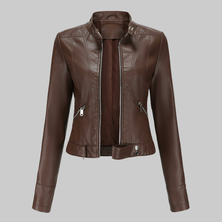 Women's Stand Collar Faux Leather Jacket