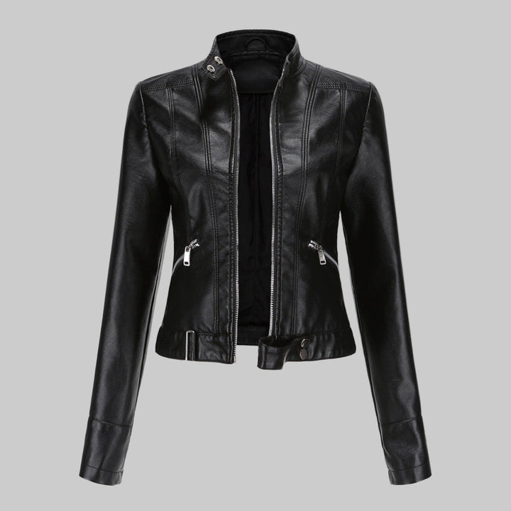 Women's Stand Collar Faux Leather Jacket