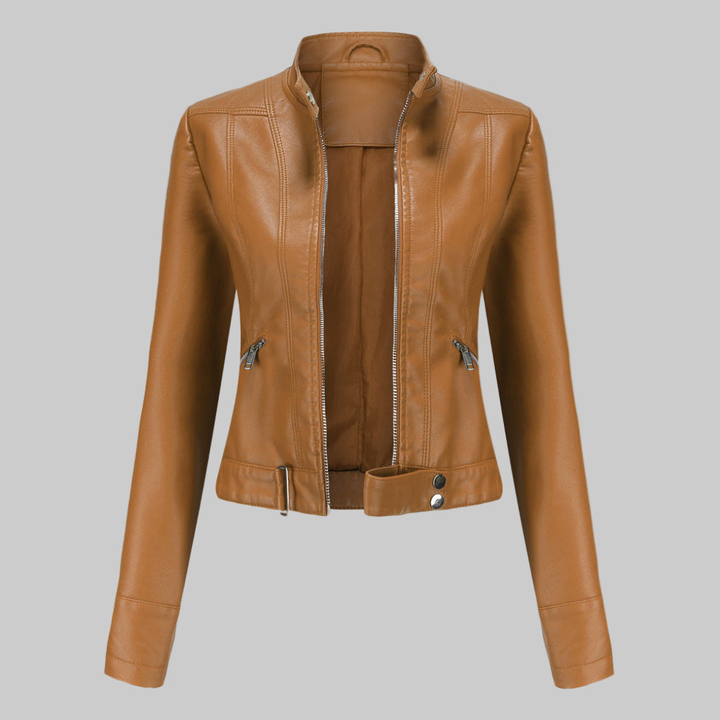 Women's Stand Collar Faux Leather Jacket