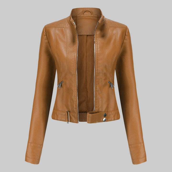 Women's Stand Collar Faux Leather Jacket