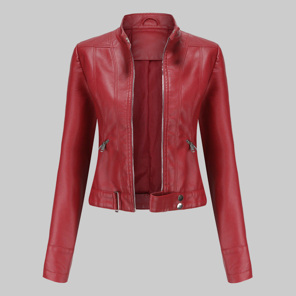 Women's Stand Collar Faux Leather Jacket