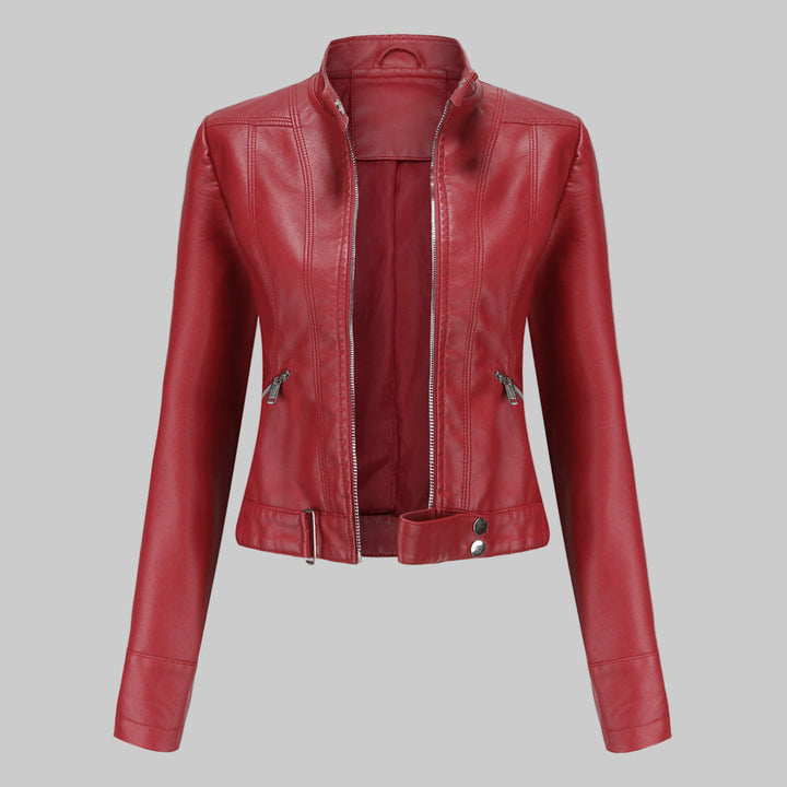 Women's Stand Collar Faux Leather Jacket