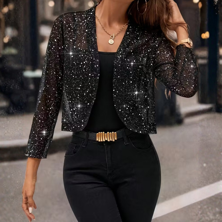 Women's Shimmer Sequin Open Front Jacket