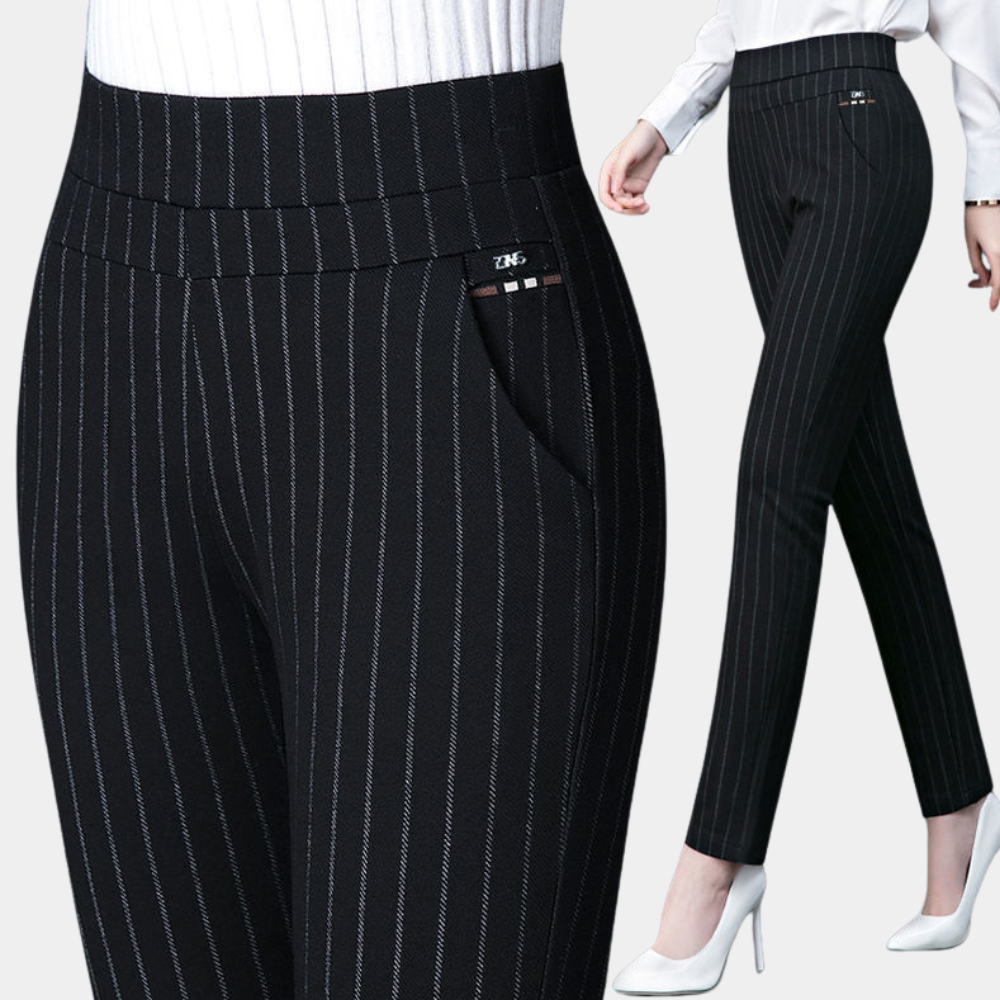 Women's High Waist Stretch Pinstripe Trousers