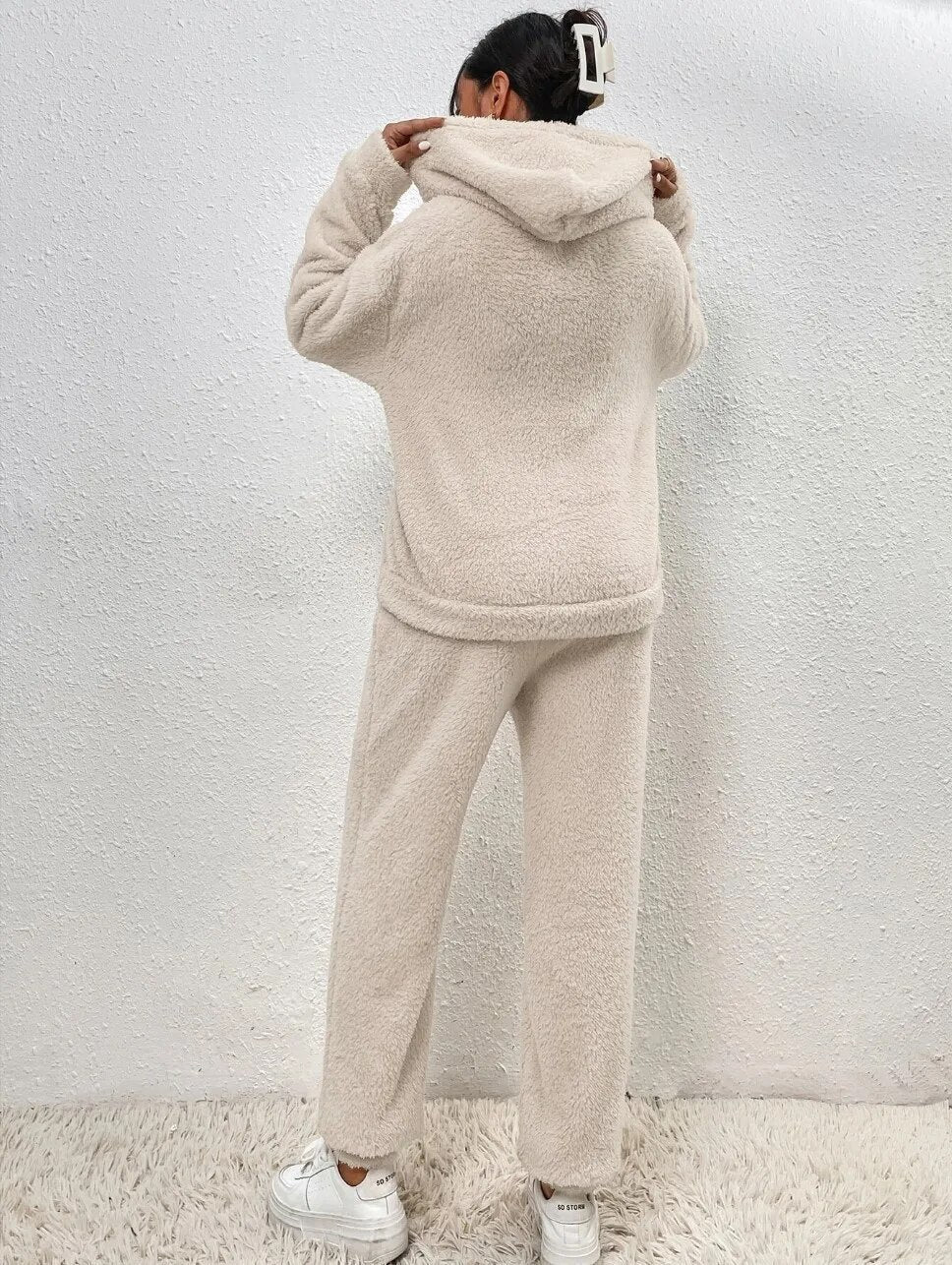Women's Cozy Plush Hooded Loungewear Set