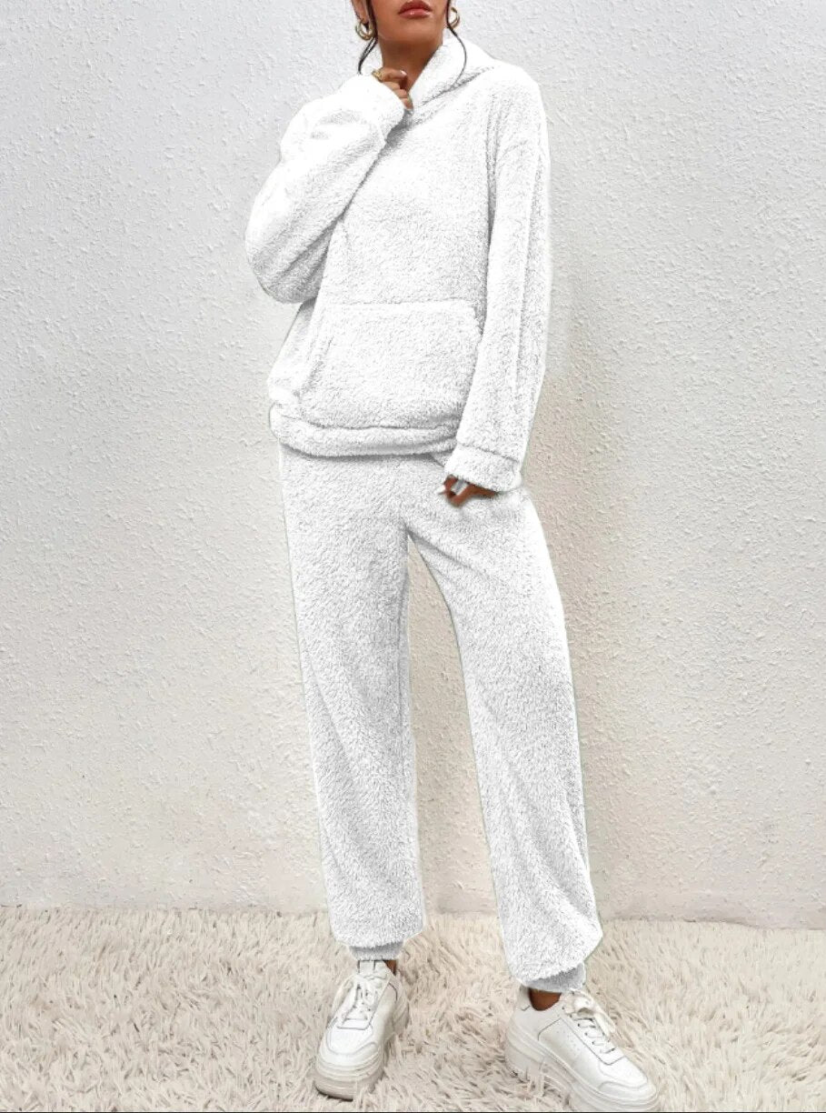 Women's Cozy Plush Hooded Loungewear Set