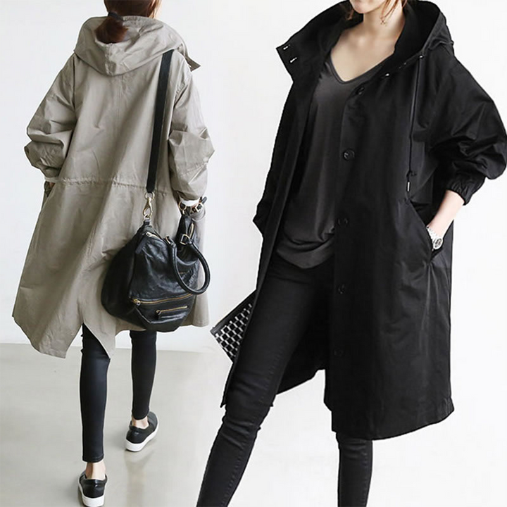 Women's Mid-Length Hooded Rain Jacket