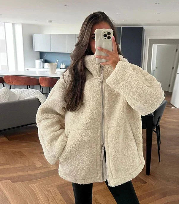 Women's Cozy Relaxed Fit Stand Collar Jacket