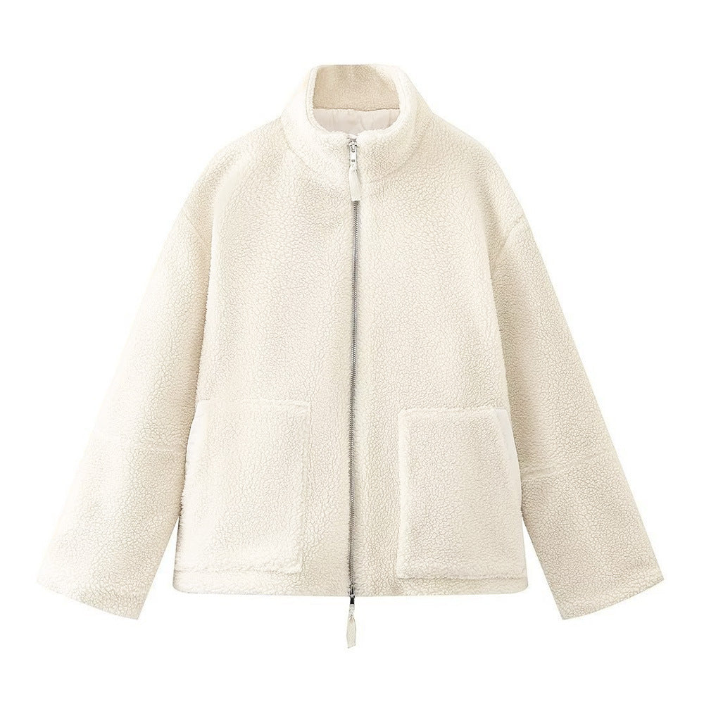 Women's Cozy Relaxed Fit Stand Collar Jacket